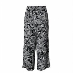 Robert Graham Silk Peacock Feather Wide Leg Pants